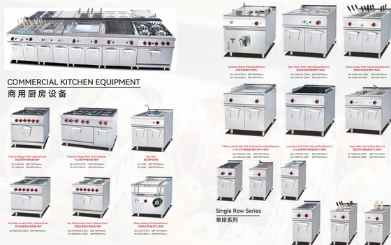 Chaîne commerciale de la friteuse 4burner de cuisine avec le Cabinet Pan With Cabinet de ébullition revêtu
